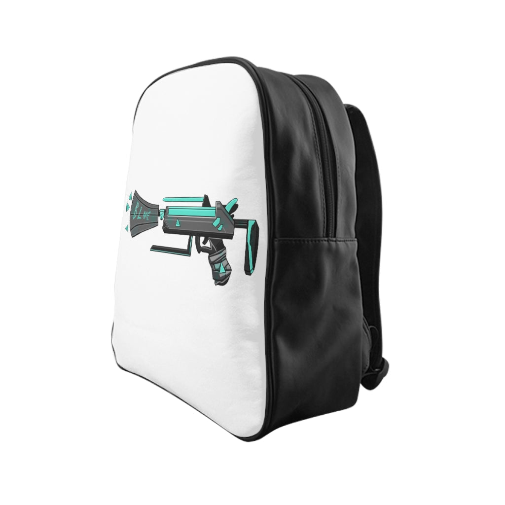 Blue Gun School Backpack featuring padded back and multiple pockets, made from durable PU leather.