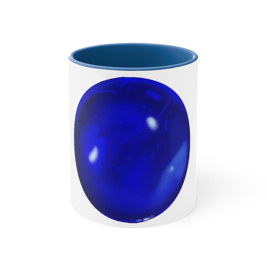 Blue Orb Accent Coffee Mug with a two-tone design featuring a white ceramic body and a colored interior and handle.