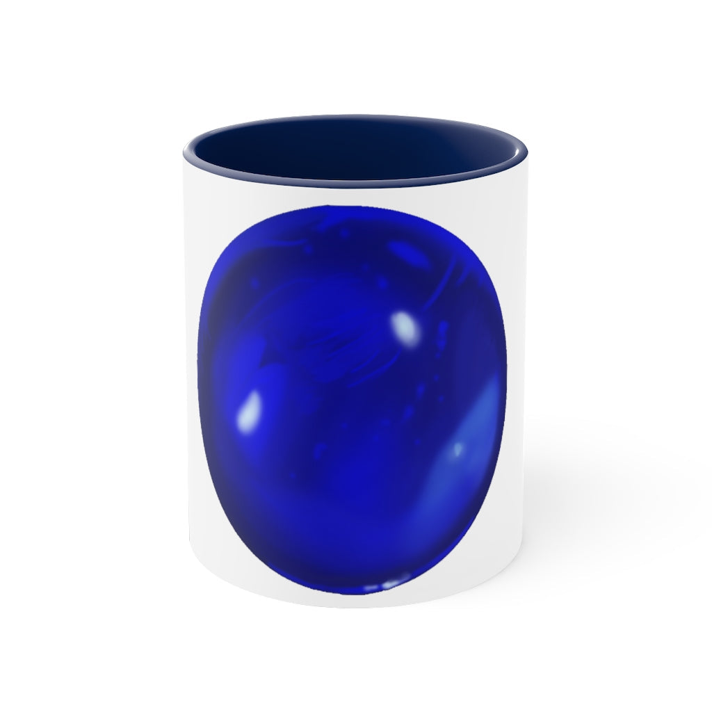 Blue Orb Accent Coffee Mug with a two-tone design featuring a white ceramic body and a colored interior and handle.