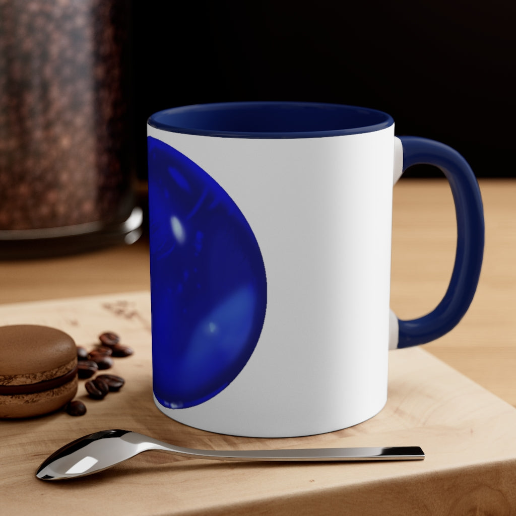 Blue Orb Accent Coffee Mug with a two-tone design featuring a white ceramic body and a colored interior and handle.