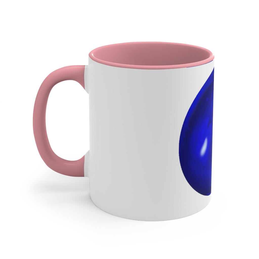 Blue Orb Accent Coffee Mug with a two-tone design featuring a white ceramic body and a colored interior and handle.