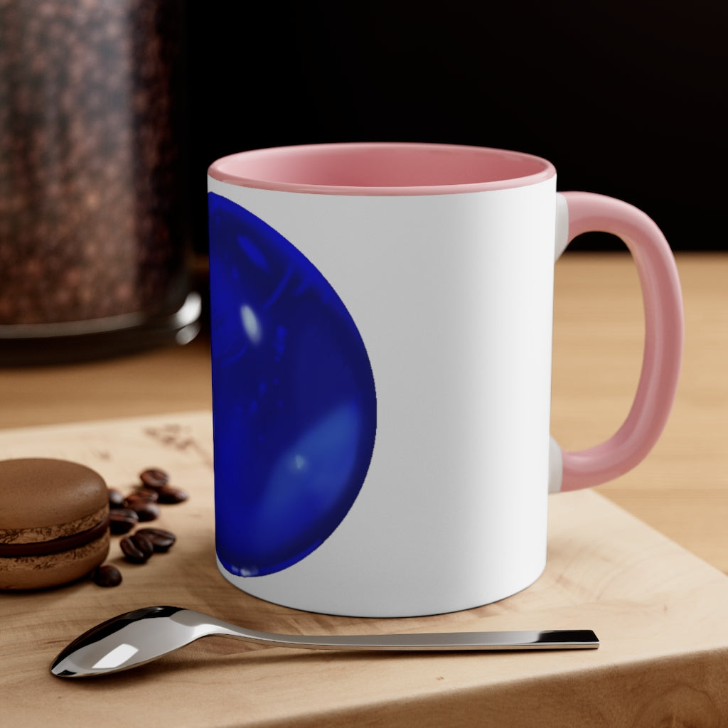 Blue Orb Accent Coffee Mug with a two-tone design featuring a white ceramic body and a colored interior and handle.