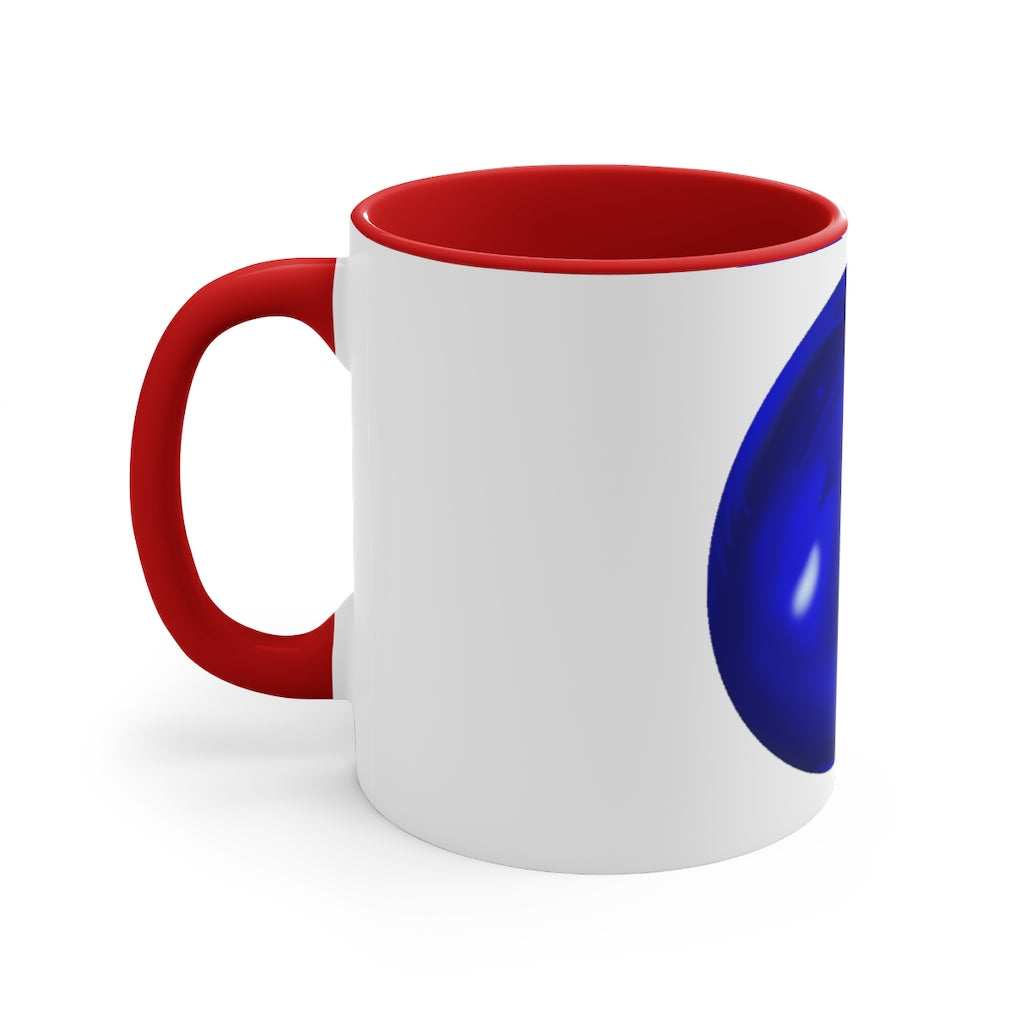 Blue Orb Accent Coffee Mug with a two-tone design featuring a white ceramic body and a colored interior and handle.