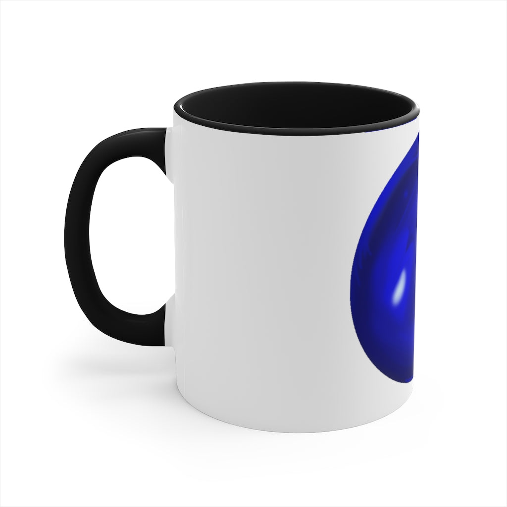 Blue Orb Accent Coffee Mug with a two-tone design featuring a white ceramic body and a colored interior and handle.