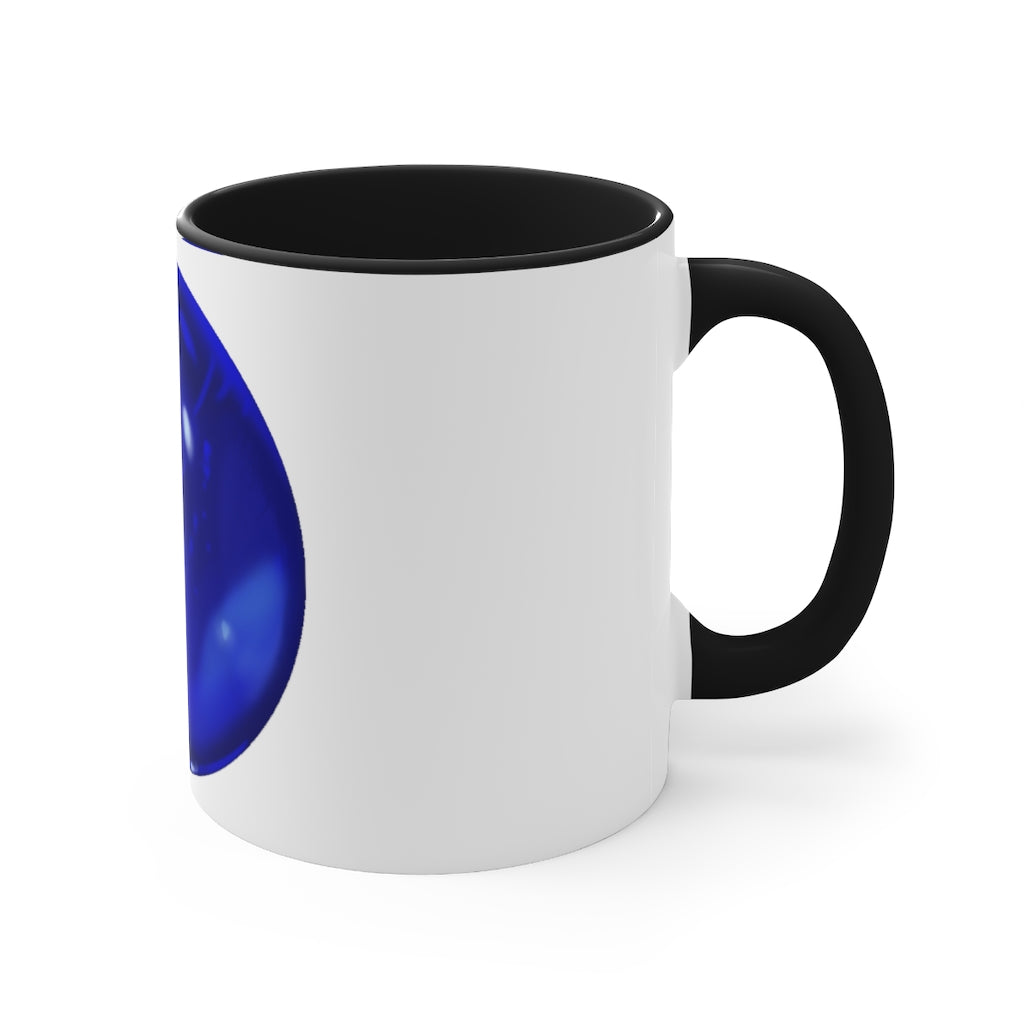 Blue Orb Accent Coffee Mug with a two-tone design featuring a white ceramic body and a colored interior and handle.