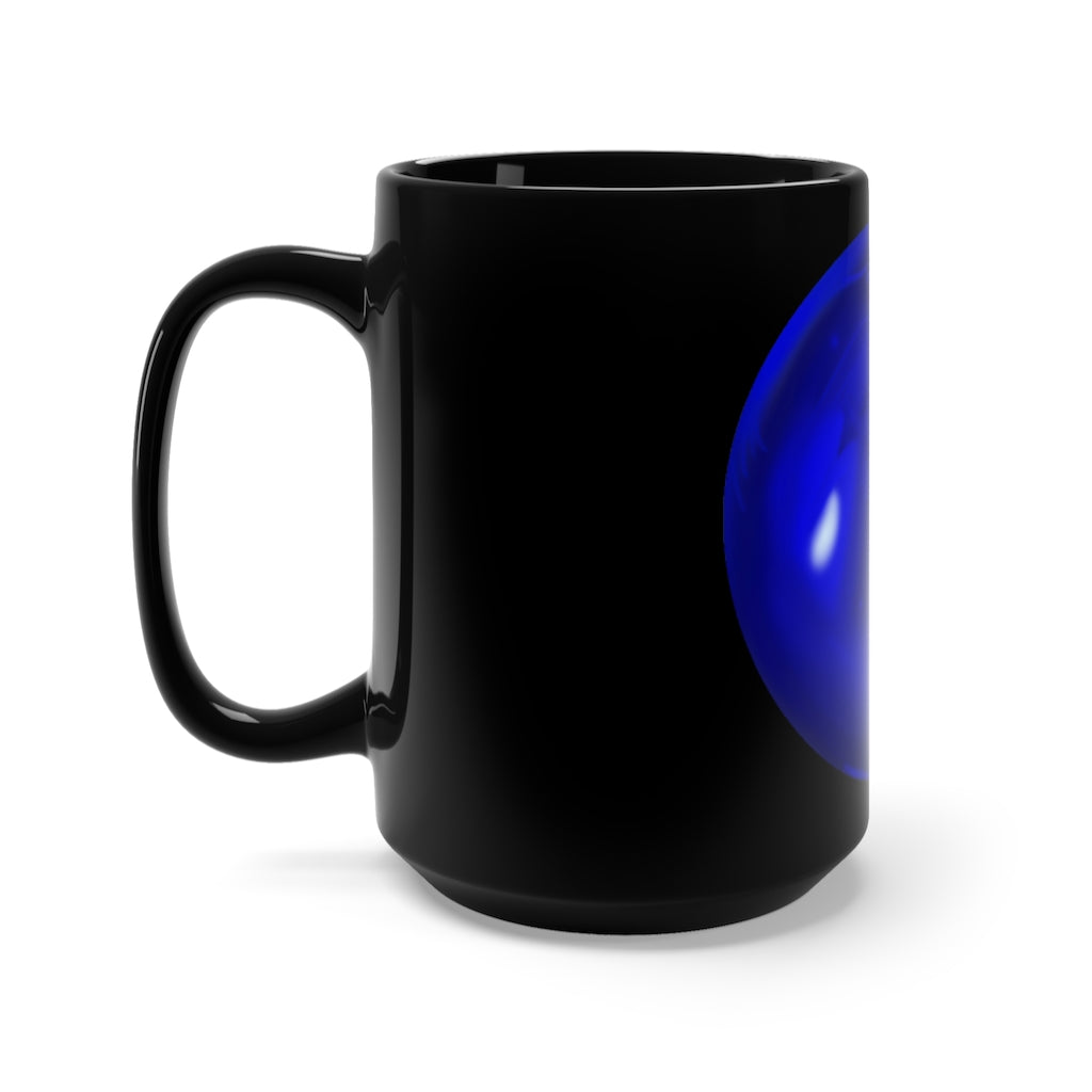 A stylish 15oz black ceramic mug with rounded corners and a comfortable C-handle, perfect for coffee and tea lovers.