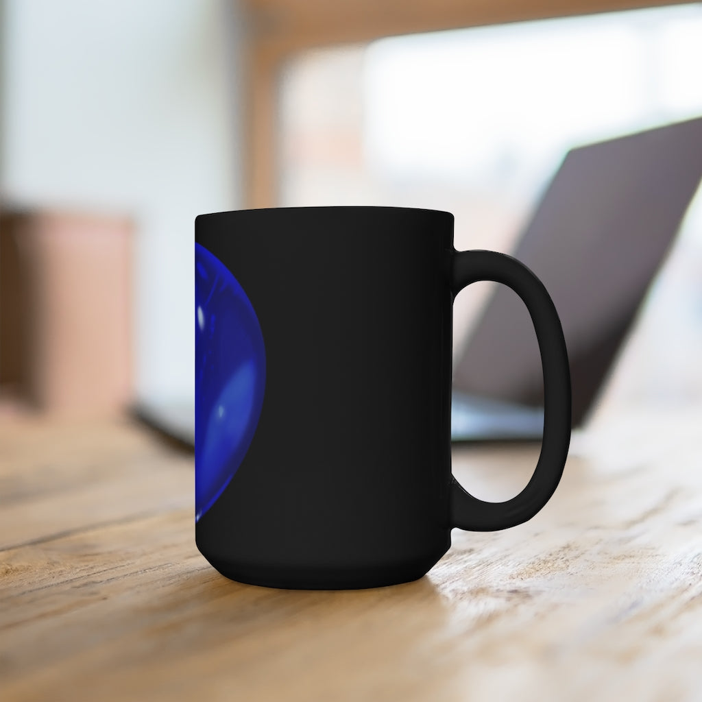 A stylish 15oz black ceramic mug with rounded corners and a comfortable C-handle, perfect for coffee and tea lovers.