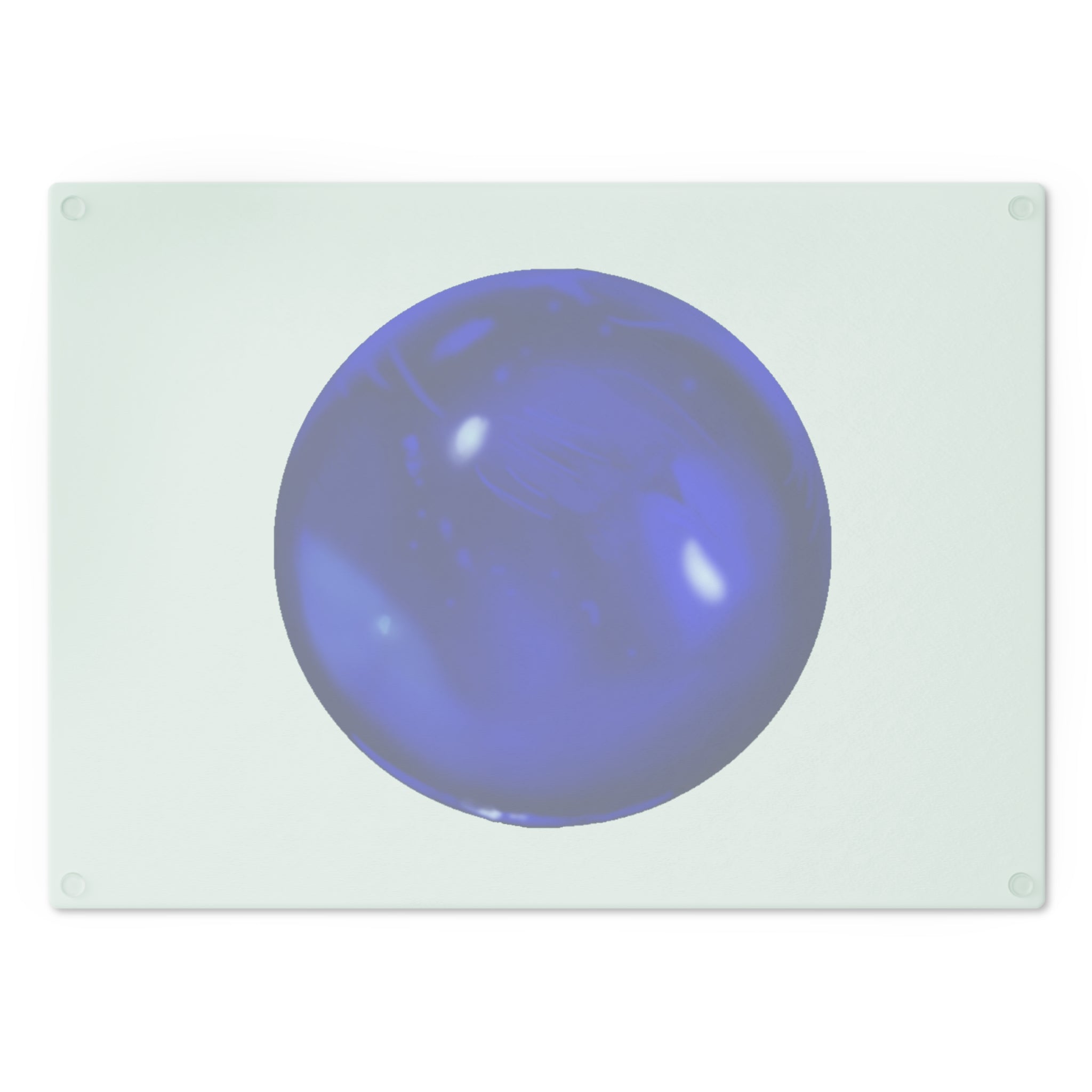 Blue Orb Cutting Board made of tempered glass with rubber dots for stability, showcasing a unique design perfect for kitchen use.