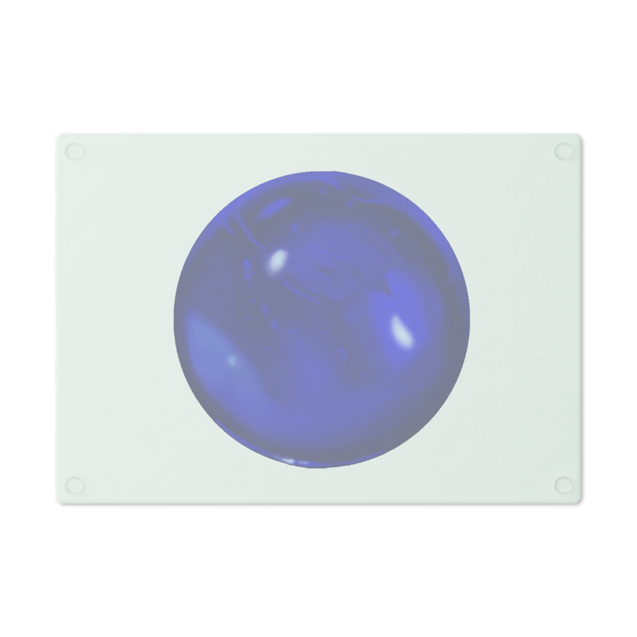 Blue Orb Cutting Board made of tempered glass with rubber dots for stability, showcasing a unique design perfect for kitchen use.