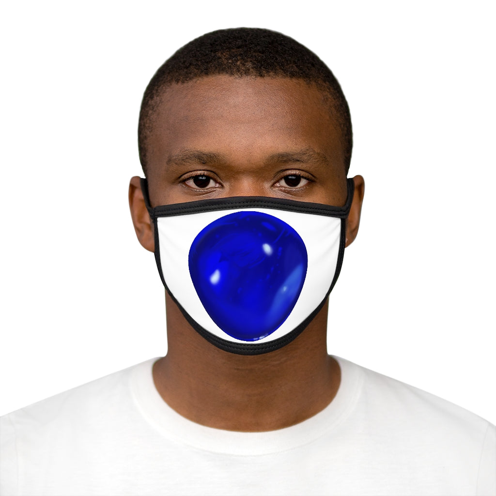 Blue Orb Mixed-Fabric Face Mask featuring a black outer edge and earloops, made from polyester and cotton.