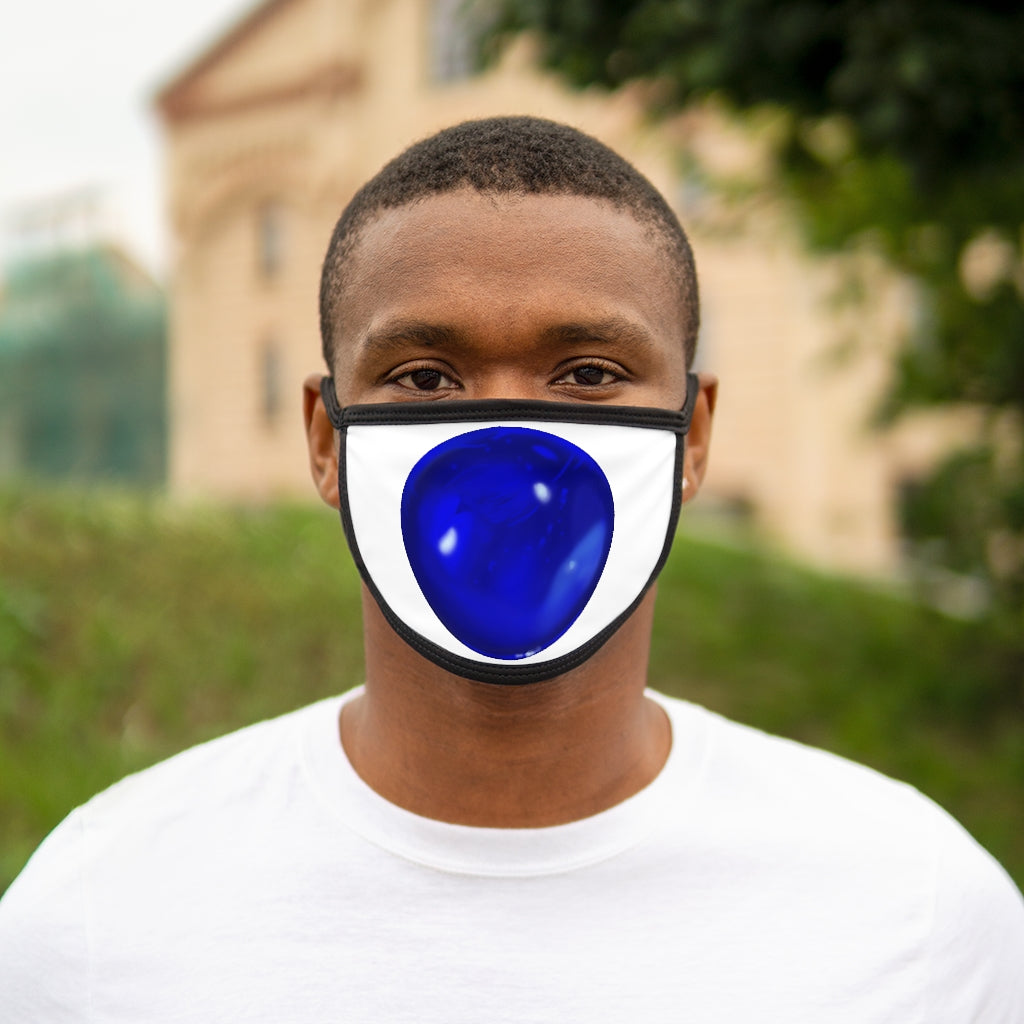 Blue Orb Mixed-Fabric Face Mask featuring a black outer edge and earloops, made from polyester and cotton.