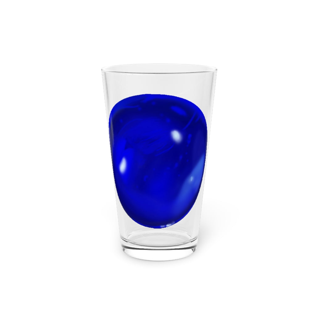 A clear 16oz Blue Orb Pint Glass showcasing its elegant design, perfect for personalized beverages.