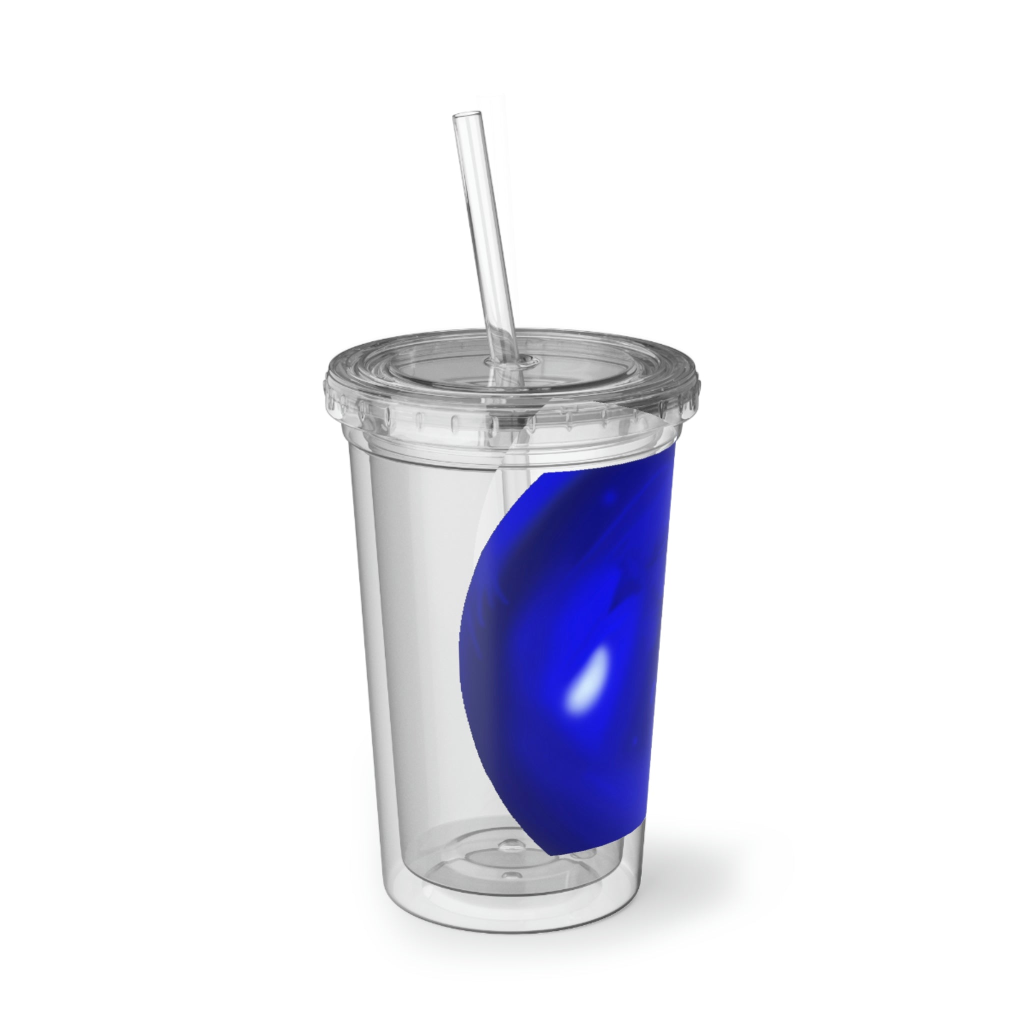 Blue Orb Suave Acrylic Cup with double-wall insulation, featuring a vibrant design and a reusable straw.