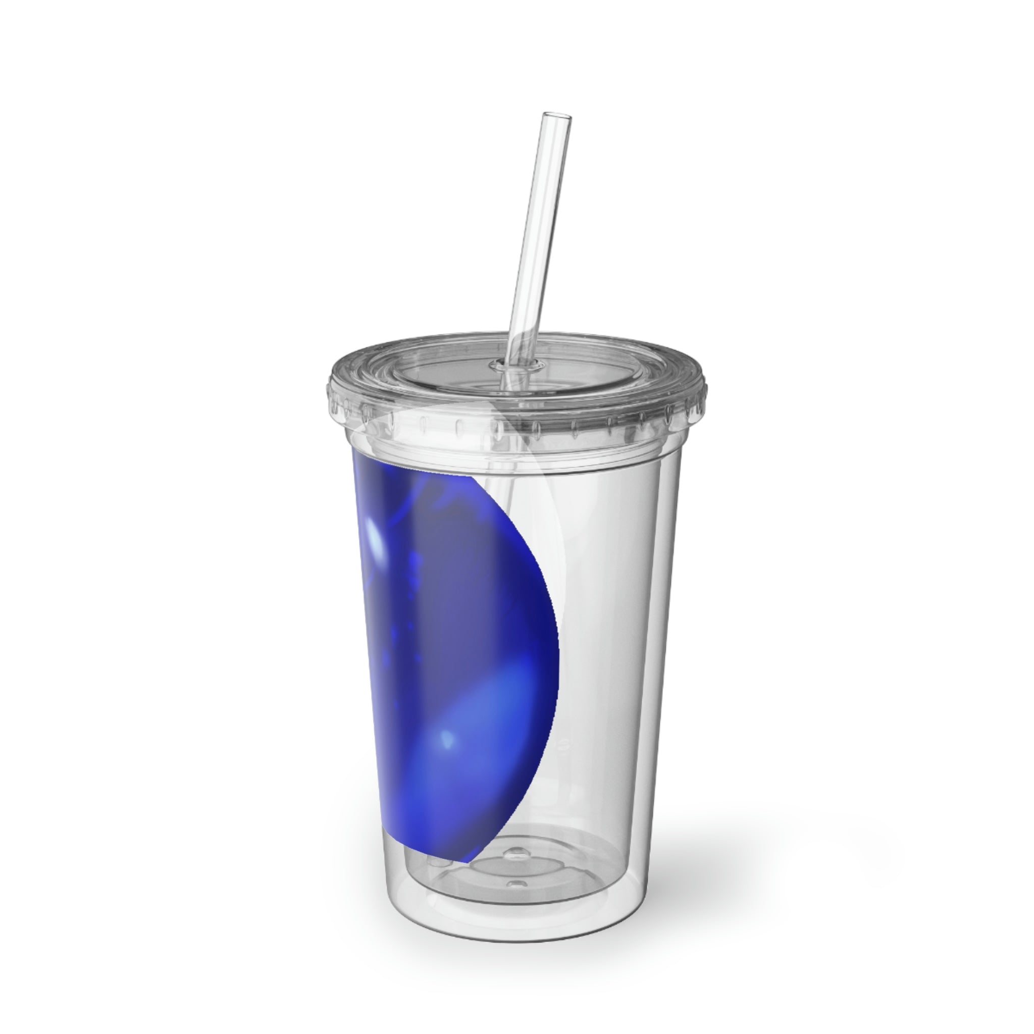 Blue Orb Suave Acrylic Cup with double-wall insulation, featuring a vibrant design and a reusable straw.