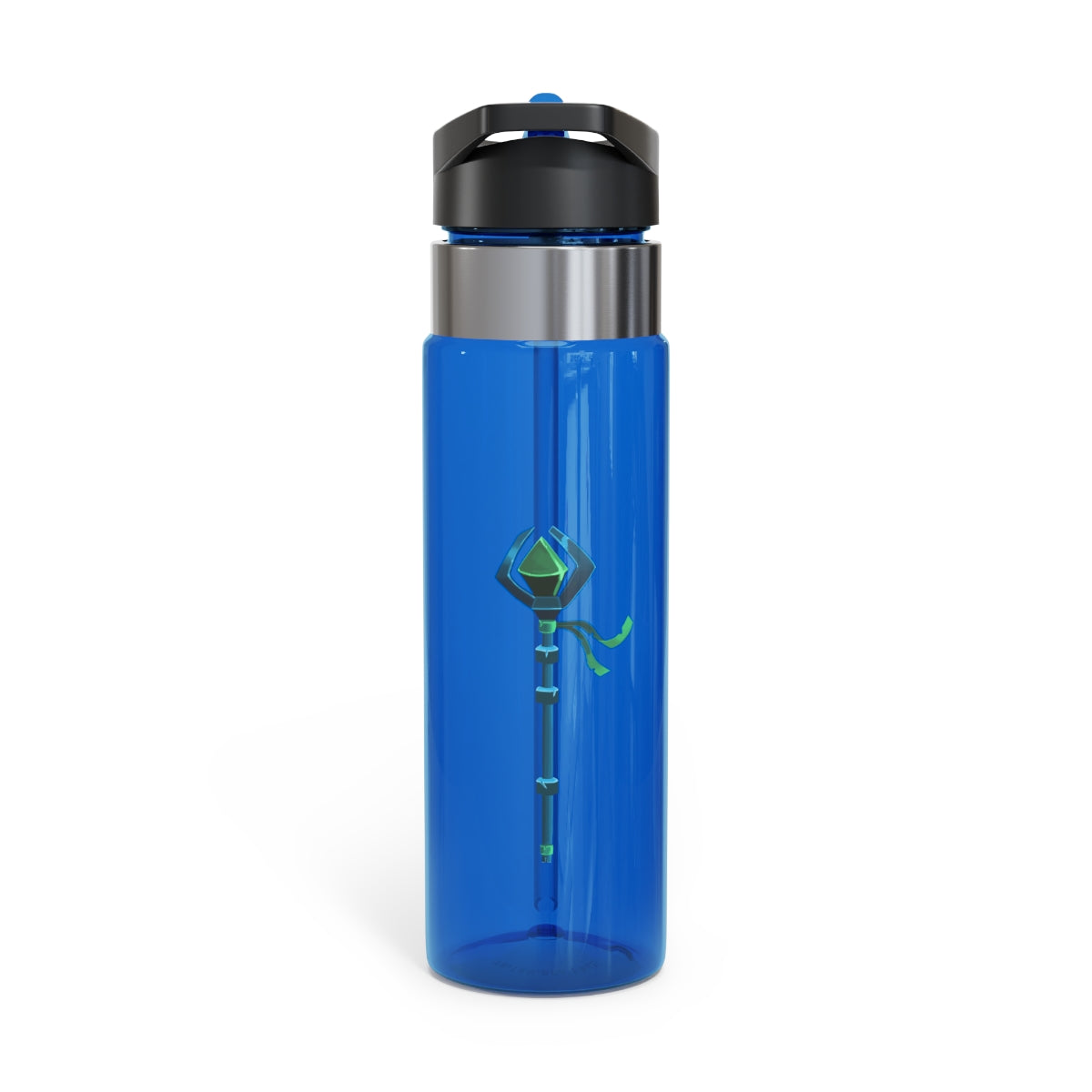 Blue Staff Kensington Tritan™ Sport Bottle, 20oz, featuring a screw-on lid, straw, and carabiner hook, made from durable BPA-free Tritan plastic.