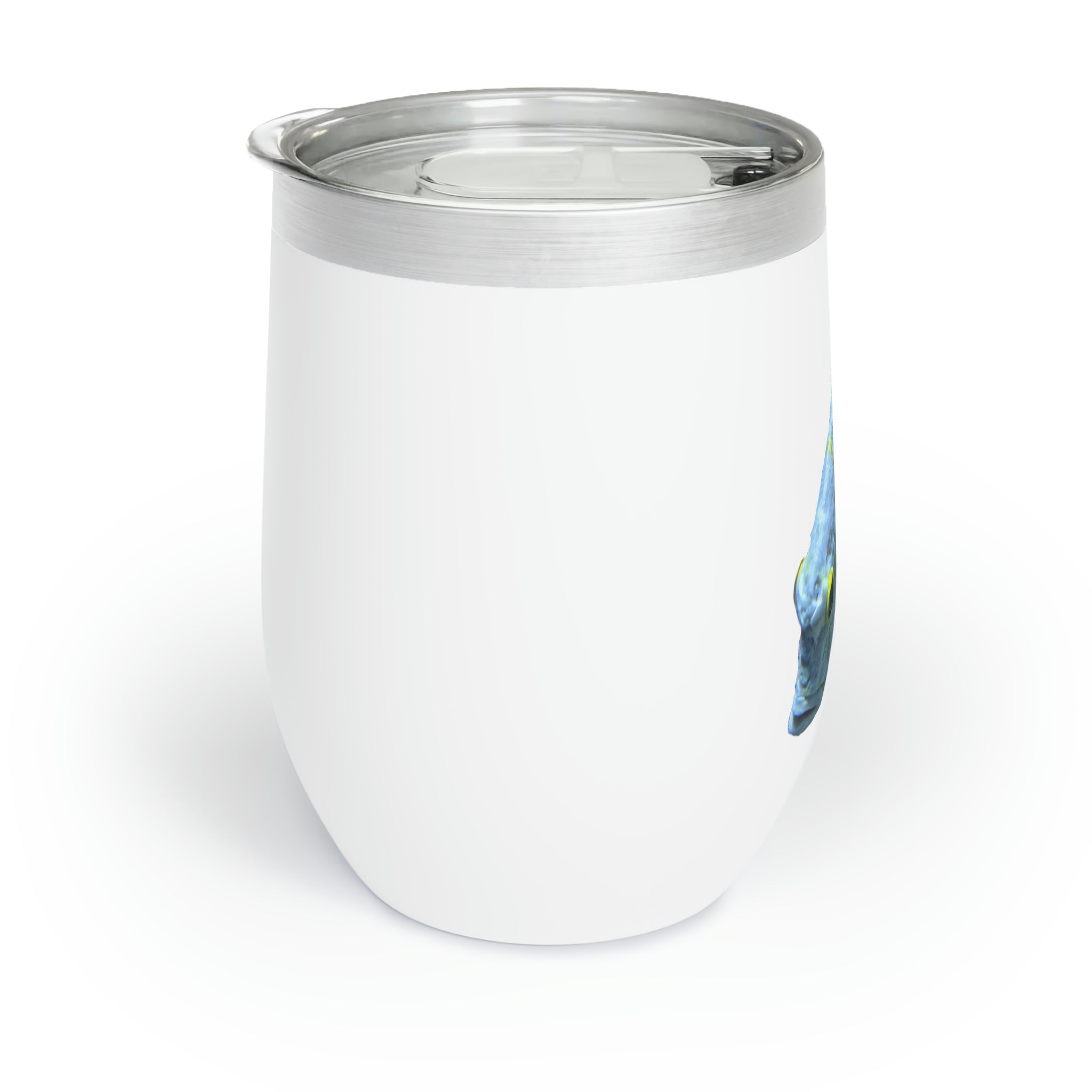 Blue Yellow Fish Chill Wine Tumbler with double-insulated walls and a vibrant design, perfect for wine lovers.