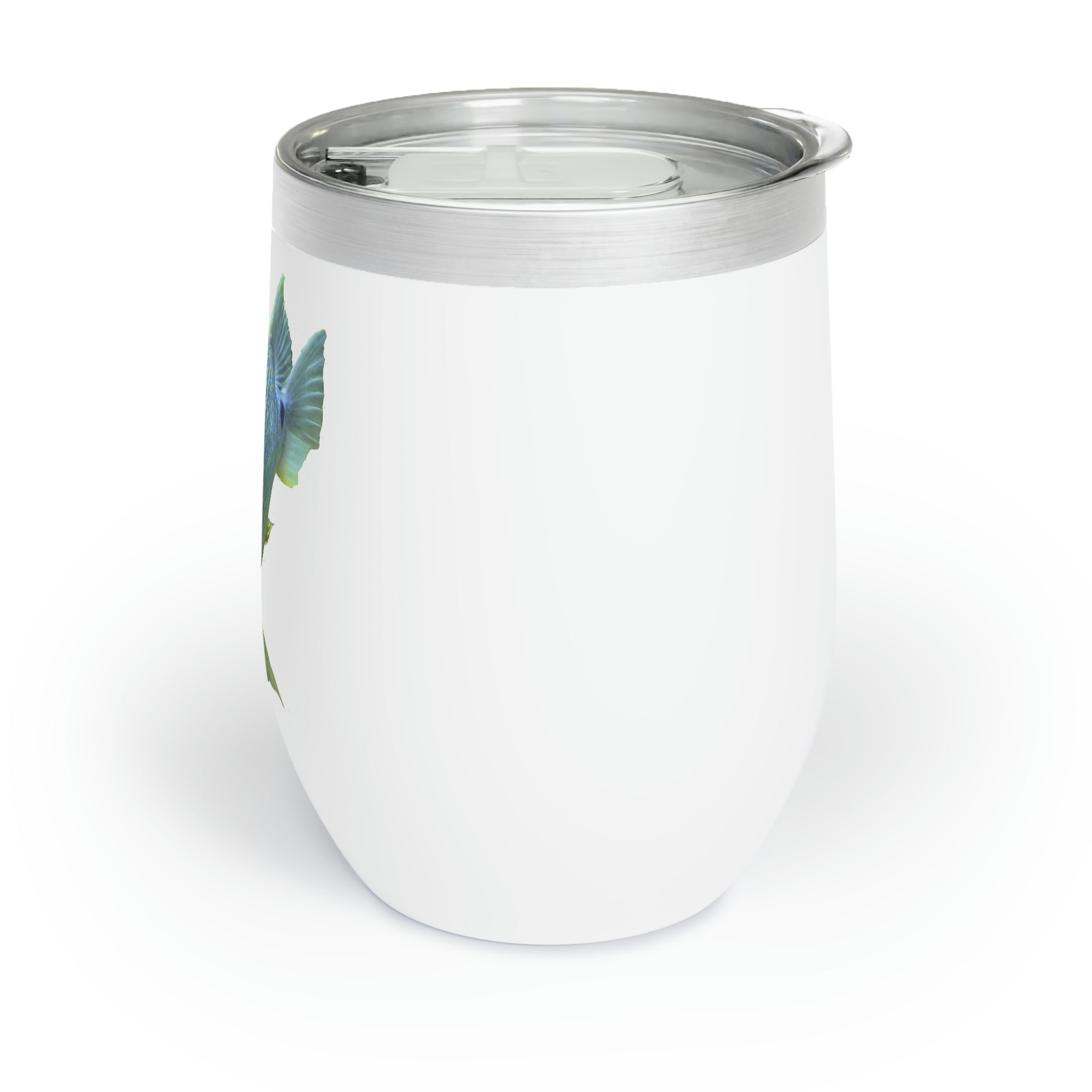 Blue Yellow Fish Chill Wine Tumbler with double-insulated walls and a vibrant design, perfect for wine lovers.