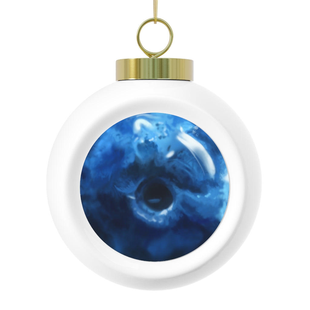 A beautiful 3-inch Blueberry Christmas Ball Ornament with a glossy finish, featuring a gold ribbon for hanging and a vintage style design.