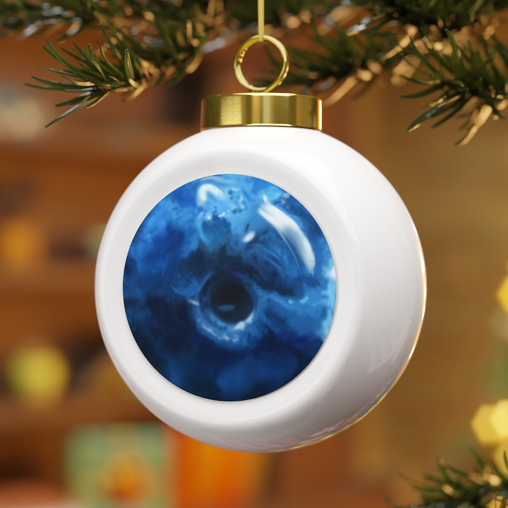 A beautiful 3-inch Blueberry Christmas Ball Ornament with a glossy finish, featuring a gold ribbon for hanging and a vintage style design.