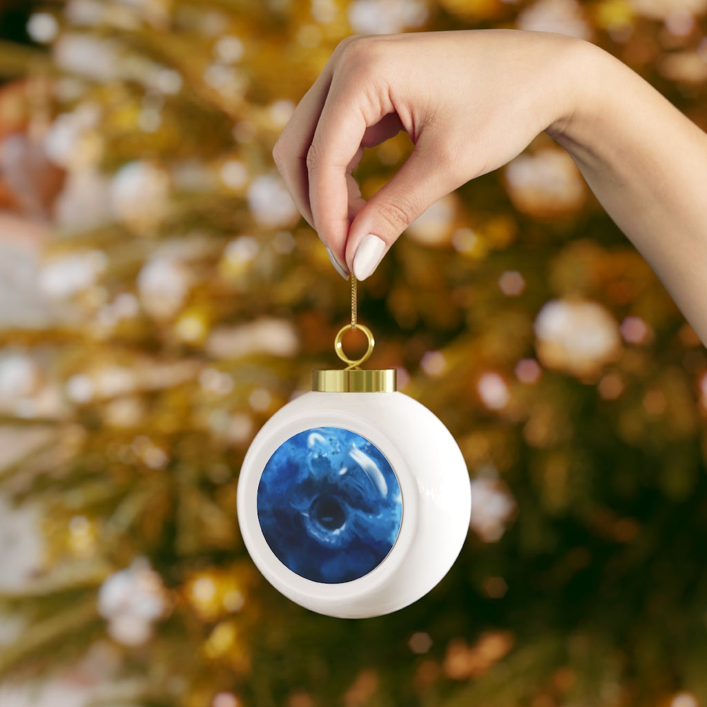 A beautiful 3-inch Blueberry Christmas Ball Ornament with a glossy finish, featuring a gold ribbon for hanging and a vintage style design.