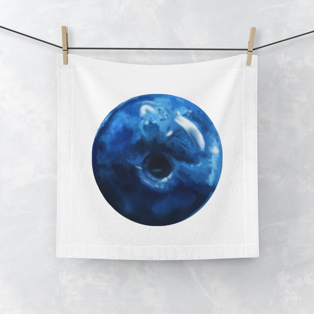 Blueberry Face Towel featuring a customizable polyester front and soft cotton back, ideal for personal use or gifting.