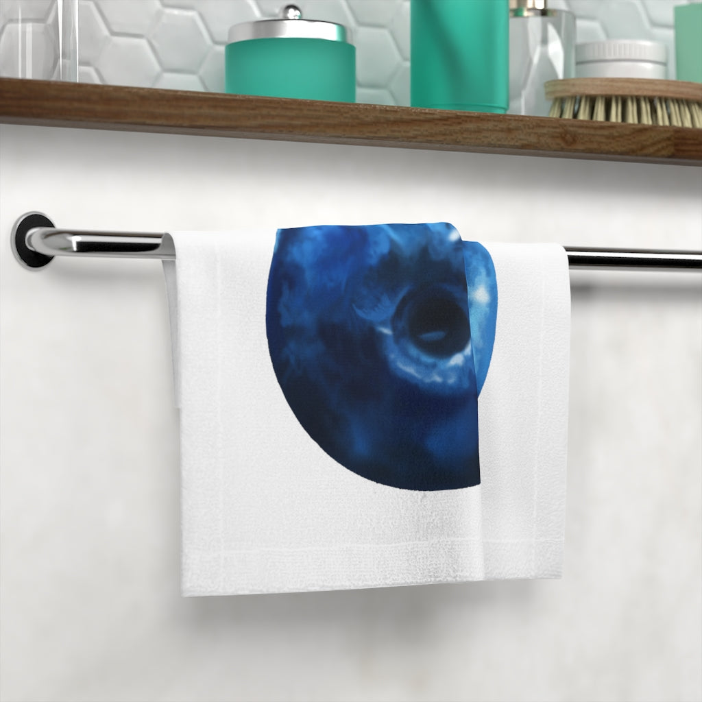 Blueberry Face Towel featuring a customizable polyester front and soft cotton back, ideal for personal use or gifting.