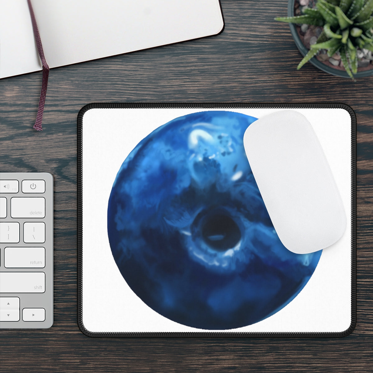 Blueberry Gaming Mouse Pad featuring vibrant designs and stitched edges, ideal for gaming and office use.