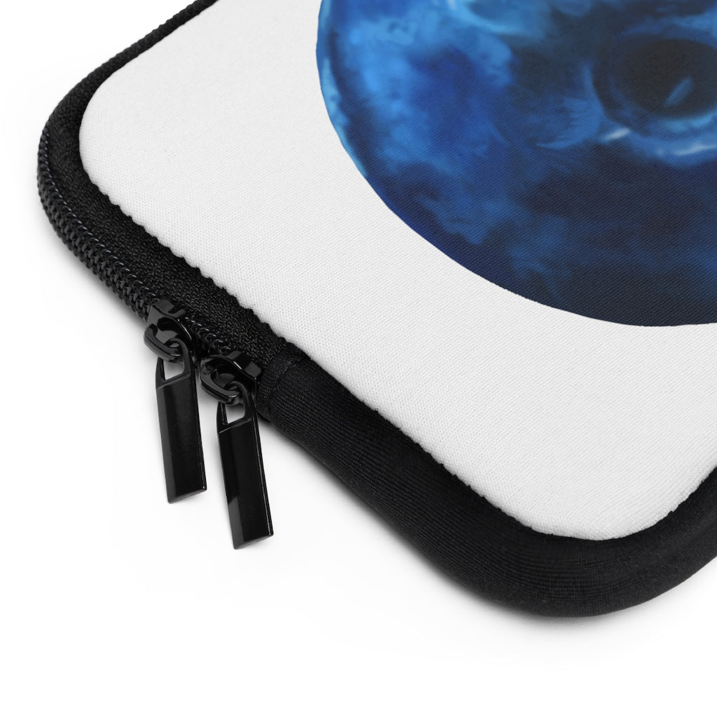 Blueberry Laptop Sleeve featuring a vibrant blueberry design with a black polyester back and dual zipper enclosures.