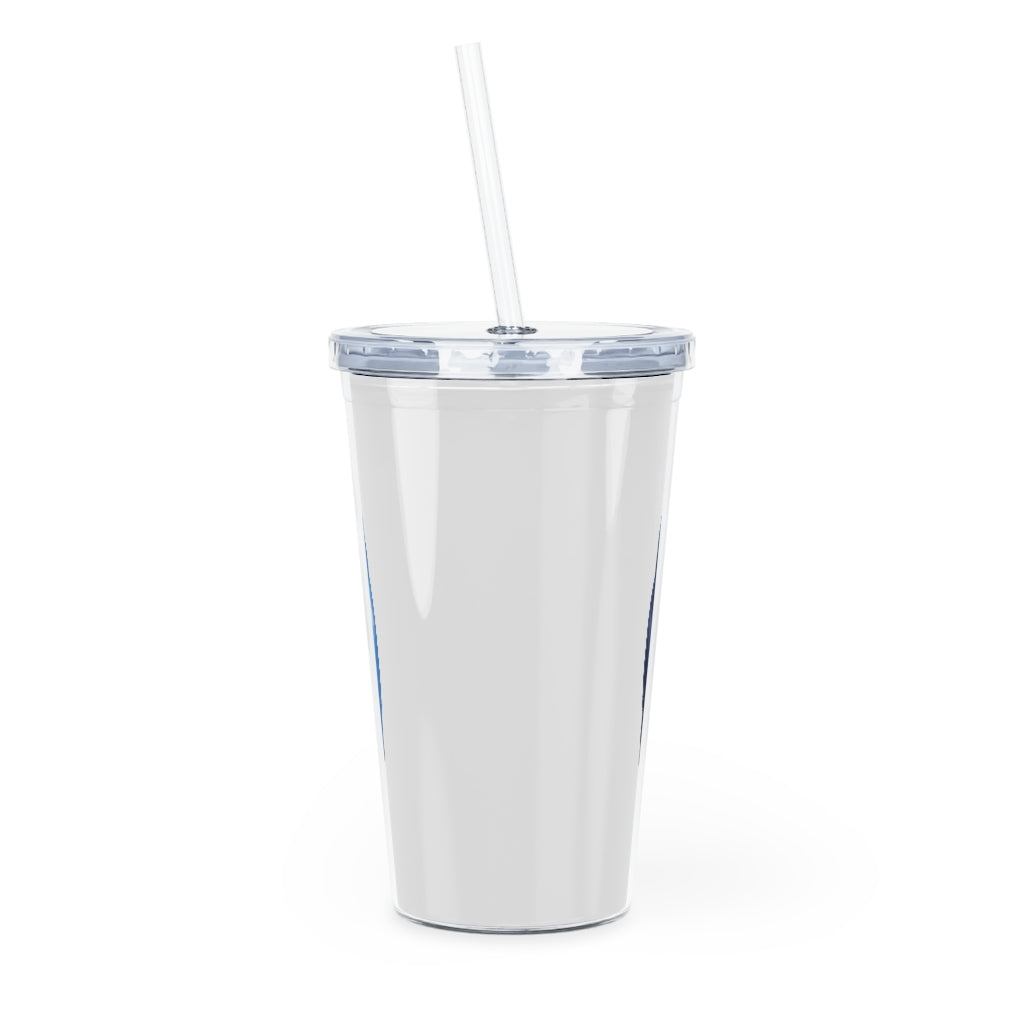 Blueberry Plastic Tumbler with Straw, featuring a vibrant blue color, lid, and reusable straw, perfect for drinks at home or events.