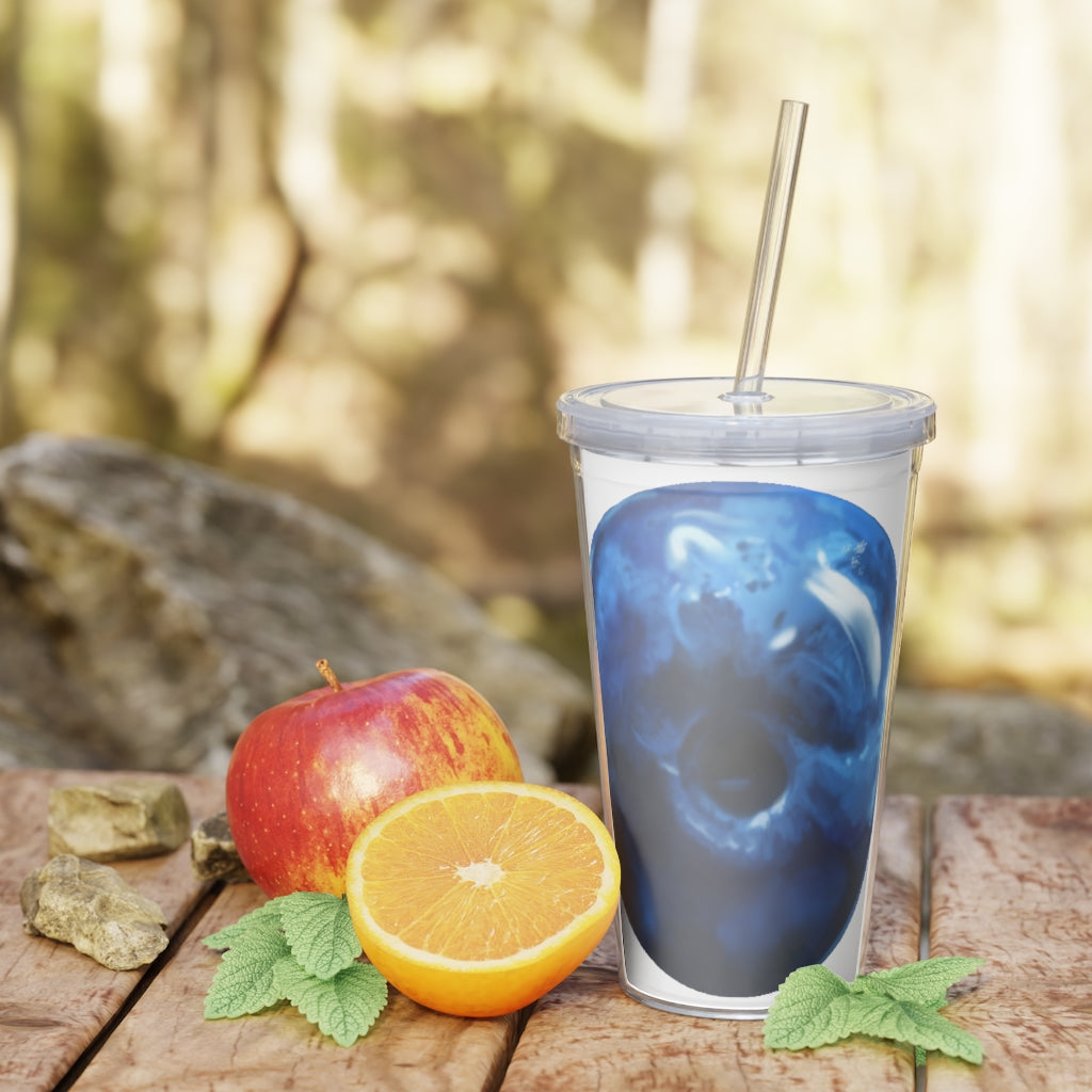 Blueberry Plastic Tumbler with Straw, featuring a vibrant blue color, lid, and reusable straw, perfect for drinks at home or events.