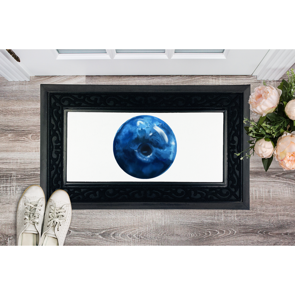 Blueberry Sublimation Heavy Duty Door Mat with a removable fabric center and non-slip rubber base, featuring a classy brush border.