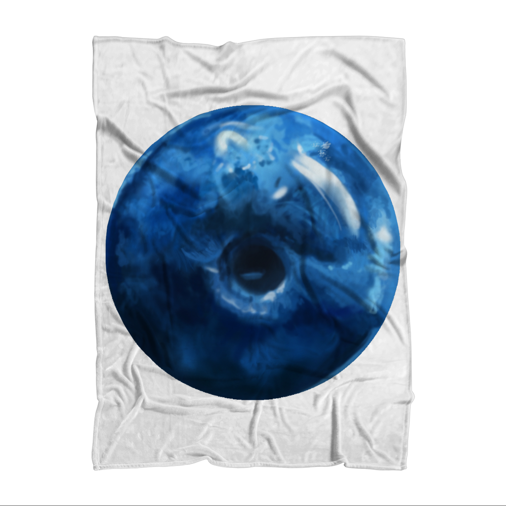 Blueberry Sublimation Throw Blanket made from soft polyester polar fleece, featuring a vibrant blueberry print on one side and a white back.