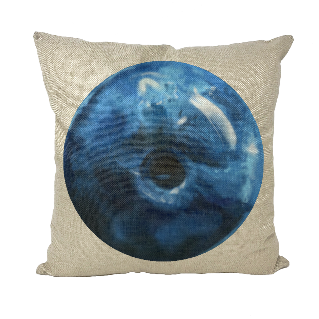 Blueberry throw pillows in various styles including linen, canvas, and suede, showcasing vibrant colors and textures.