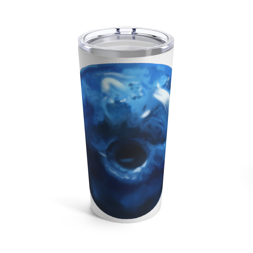 Blueberry Tumbler 20oz made of stainless steel with a see-thru plastic lid, showcasing a vibrant blueberry color.