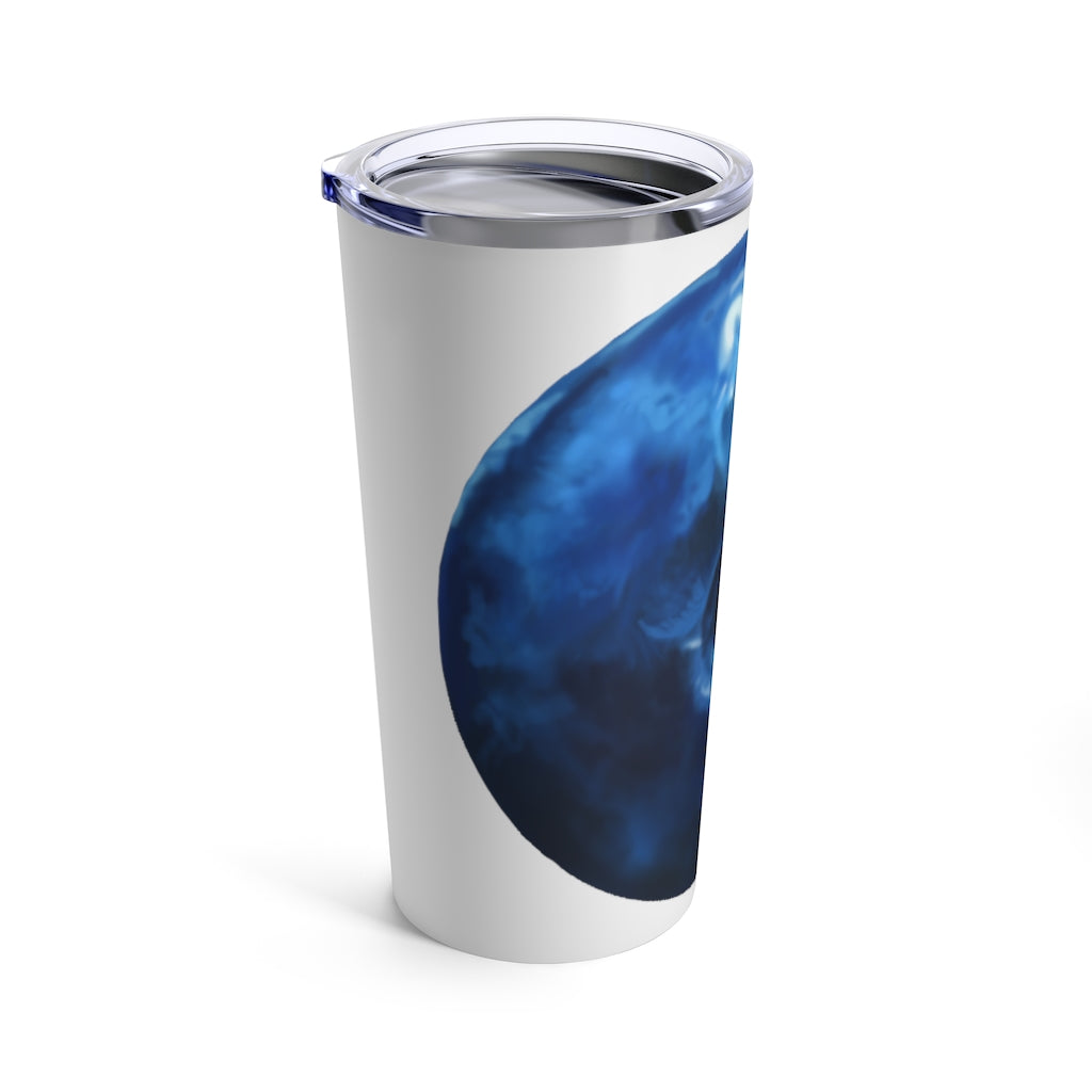 Blueberry Tumbler 20oz made of stainless steel with a see-thru plastic lid, showcasing a vibrant blueberry color.