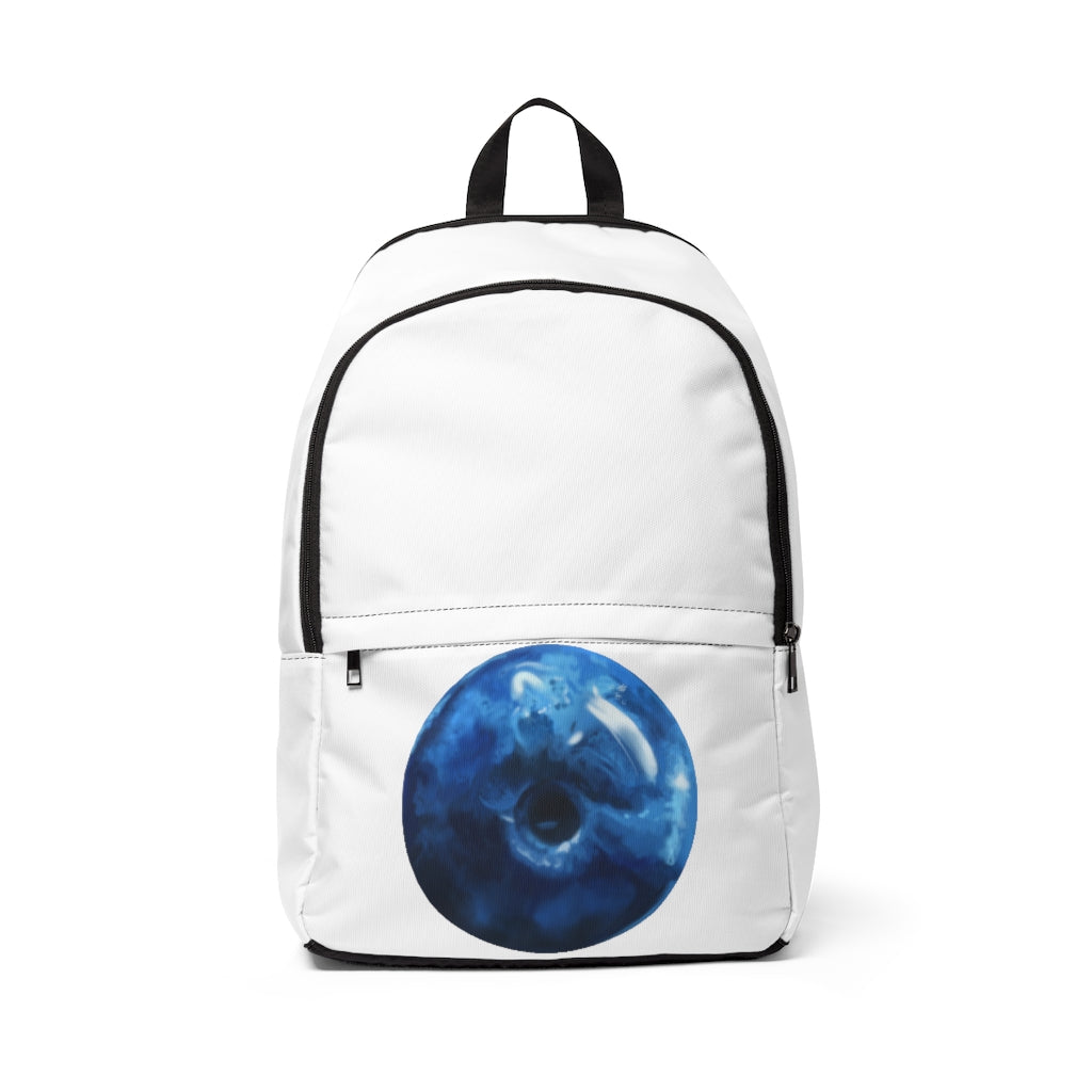 Blueberry unisex fabric backpack featuring adjustable straps and padded back panel, ideal for school and travel.