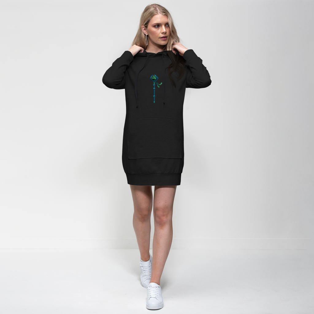 BlueStaff Premium Adult Hoodie Dress featuring a relaxed fit, hood with drawstring, and kangaroo pouch pocket, made from soft cotton blend fabric.