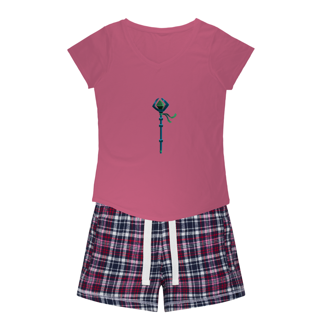 BlueStaff Women's Sleepy Tee and Flannel Short set featuring a relaxed fit T-shirt and colorful flannel shorts, perfect for cozy nights.