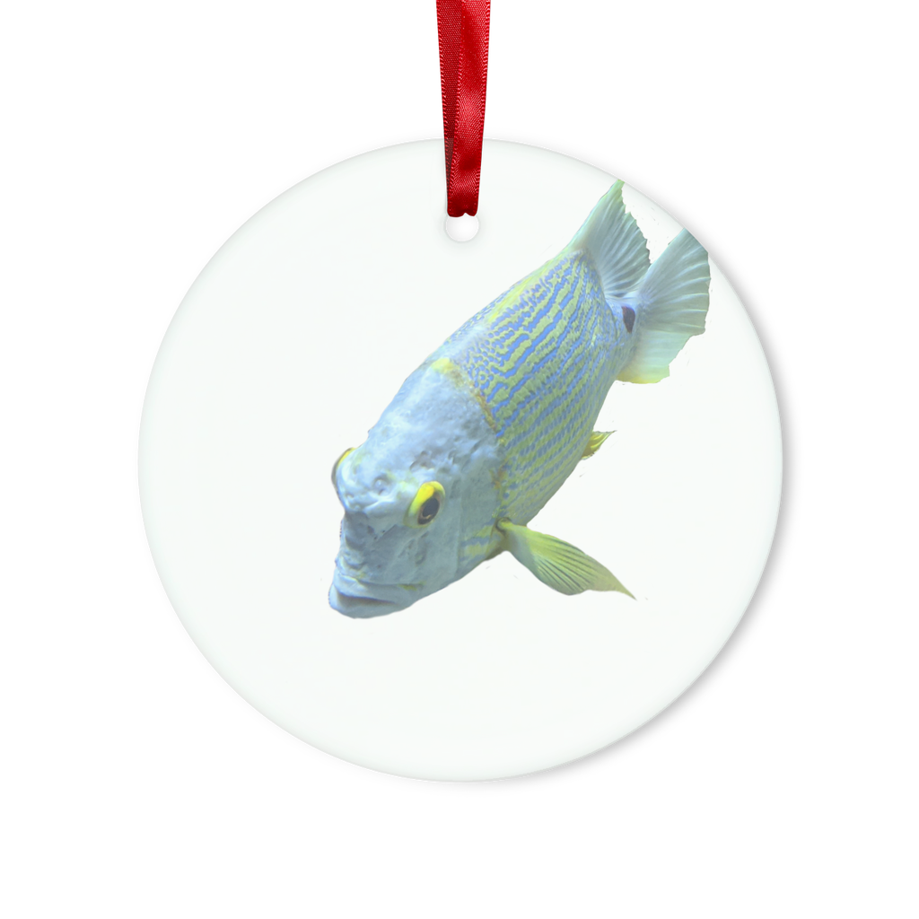 BlueYellowFish Glass Hanging Ornament in round and heart shapes, elegantly designed for Christmas decoration.