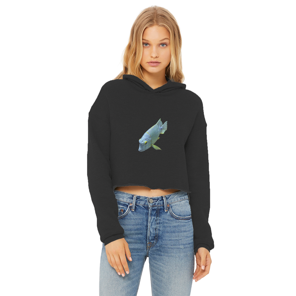 BlueYellowFish Ladies Cropped Raw Edge Hoodie in various colors, showcasing its stylish cropped design and raw edge hem.