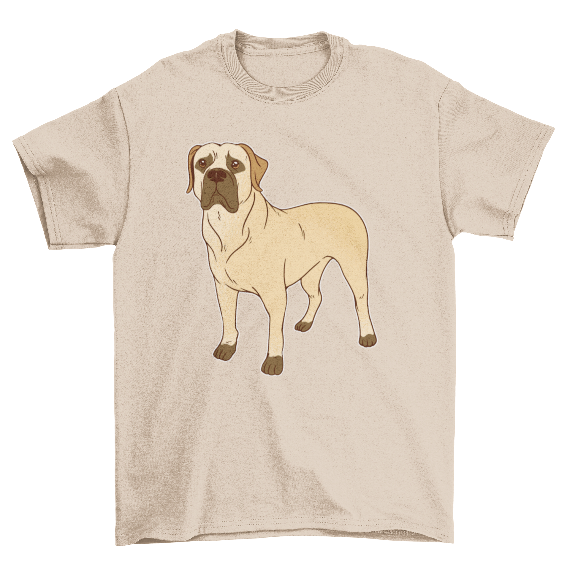 A stylish t-shirt featuring an illustration of a Boerboel dog, showcasing its strength and loyalty.