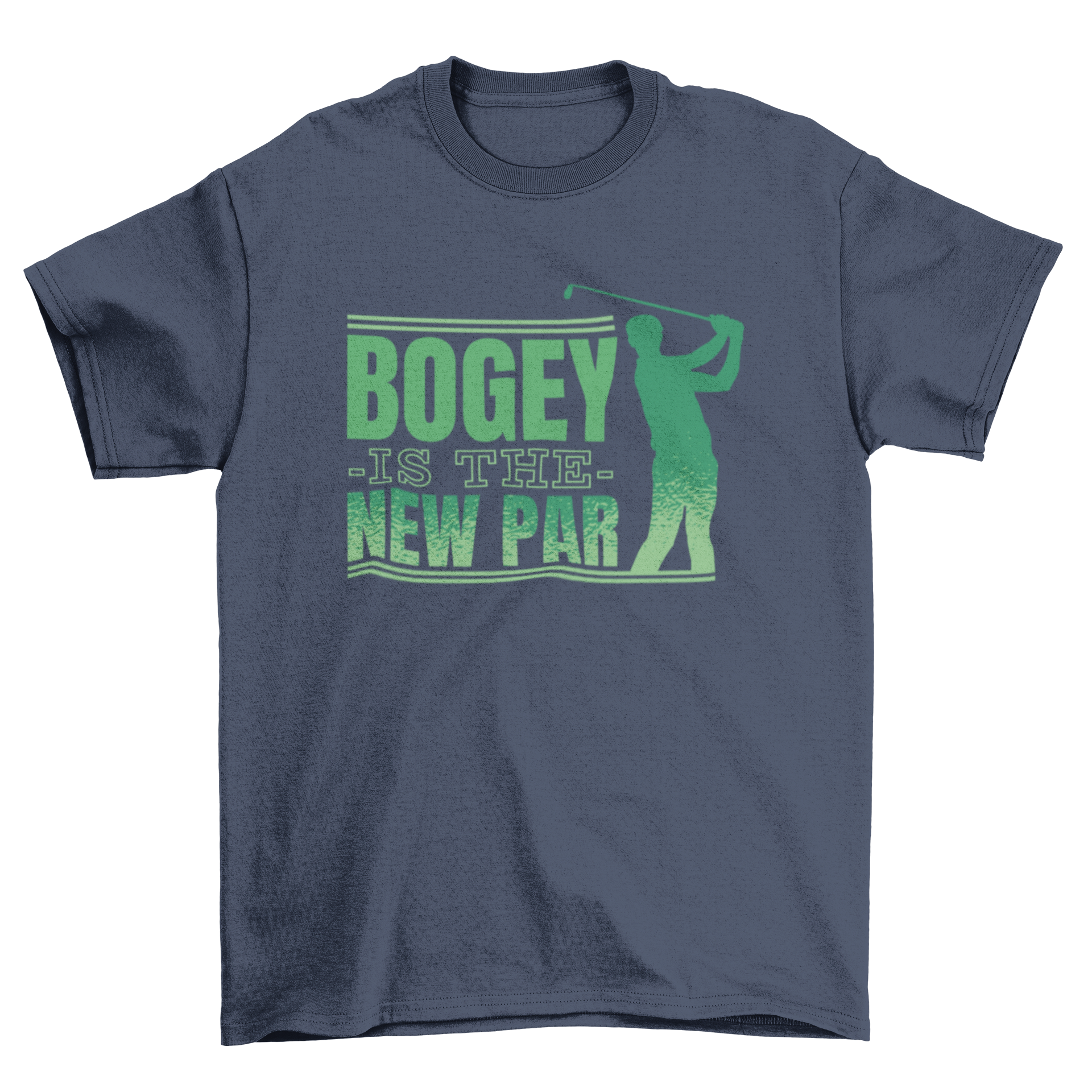 A stylish t-shirt featuring a golfer's silhouette and the quote 'Bogey is the new par', perfect for golf enthusiasts.