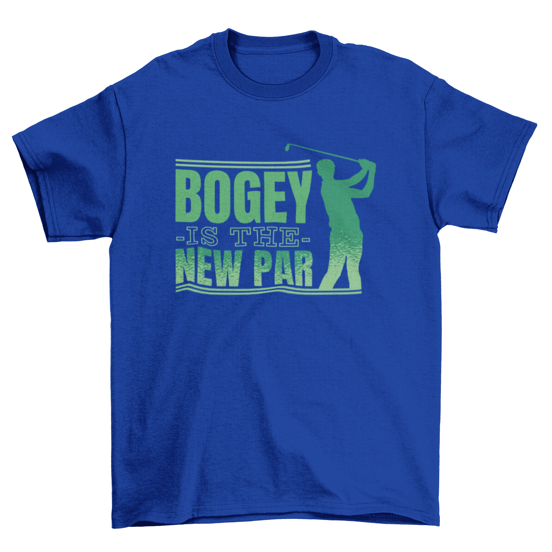 A stylish t-shirt featuring a golfer's silhouette and the quote 'Bogey is the new par', perfect for golf enthusiasts.