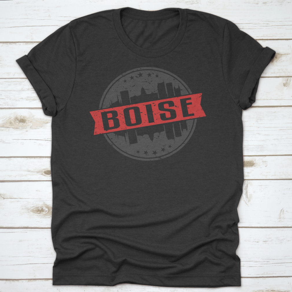 Boise Idaho round travel stamp icon skyline design seal badge featuring a classic fit and high-quality cotton fabric.