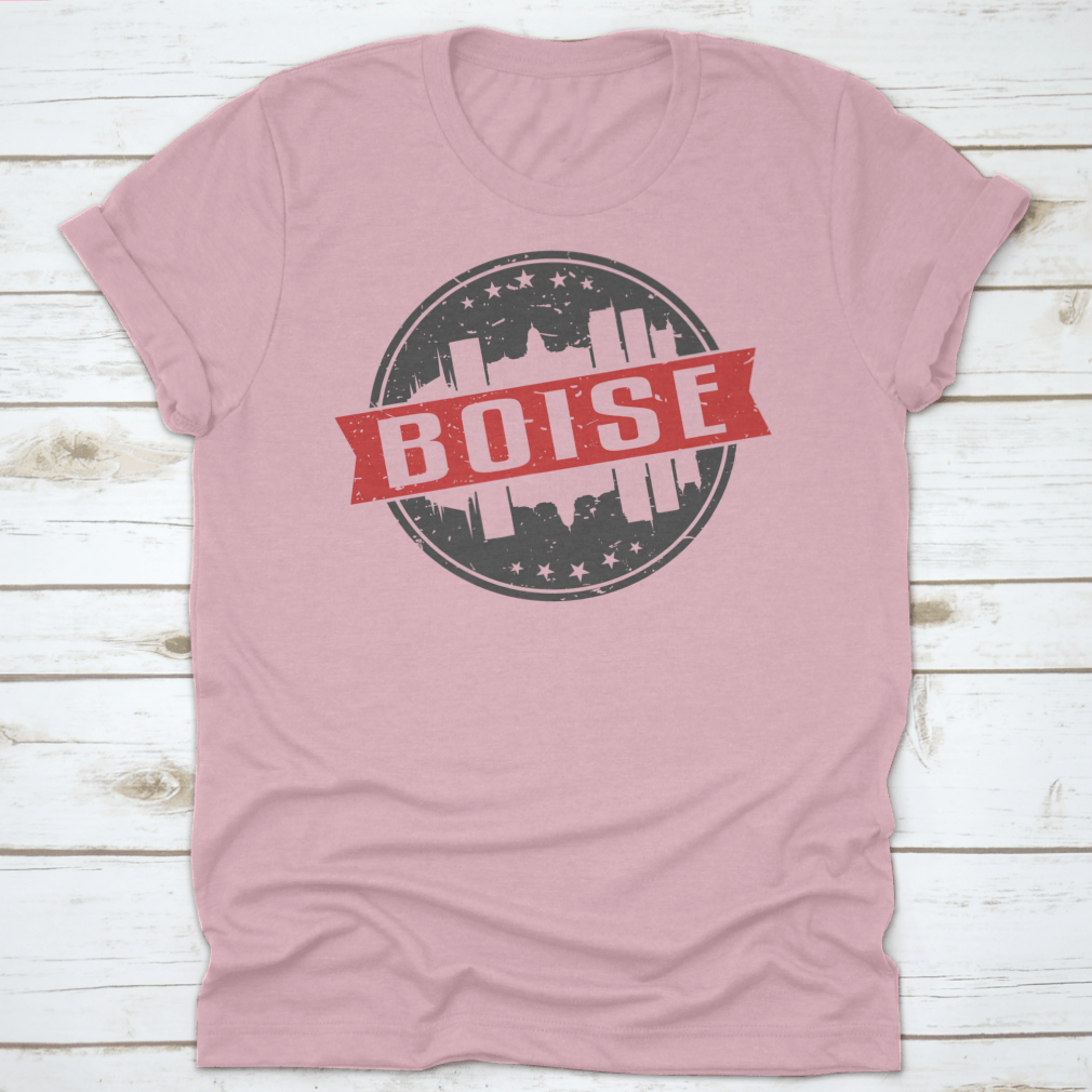 Boise Idaho round travel stamp icon skyline design seal badge featuring a classic fit and high-quality cotton fabric.