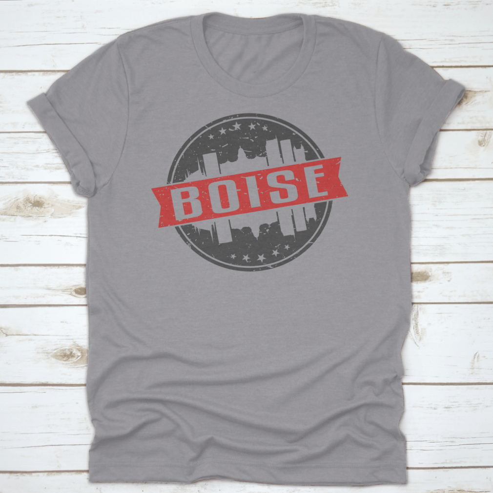 Boise Idaho round travel stamp icon skyline design seal badge featuring a classic fit and high-quality cotton fabric.