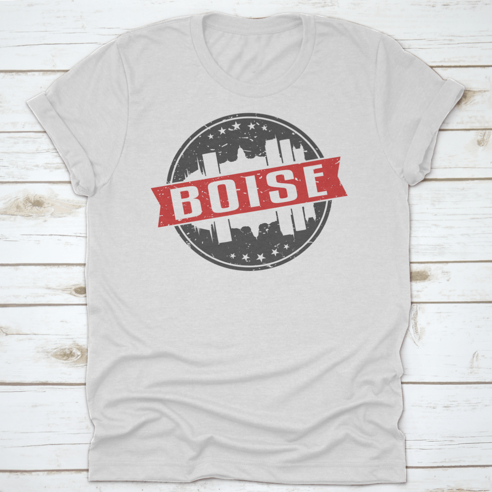 Boise Idaho round travel stamp icon skyline design seal badge featuring a classic fit and high-quality cotton fabric.