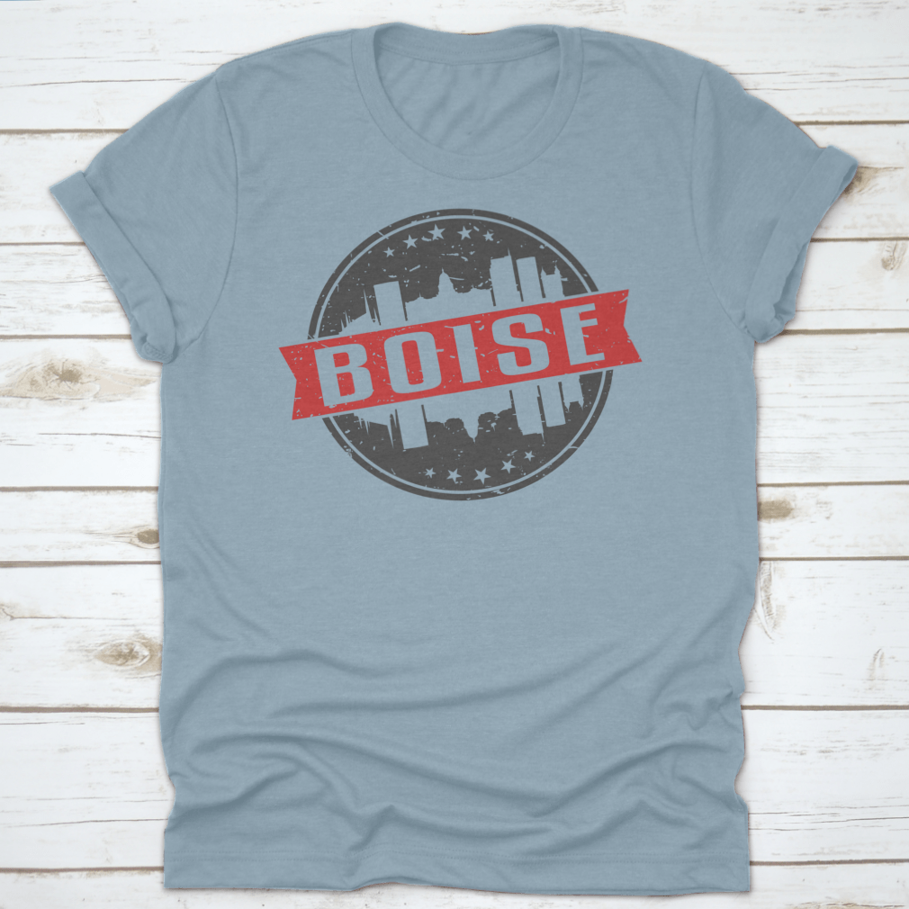 Boise Idaho round travel stamp icon skyline design seal badge featuring a classic fit and high-quality cotton fabric.