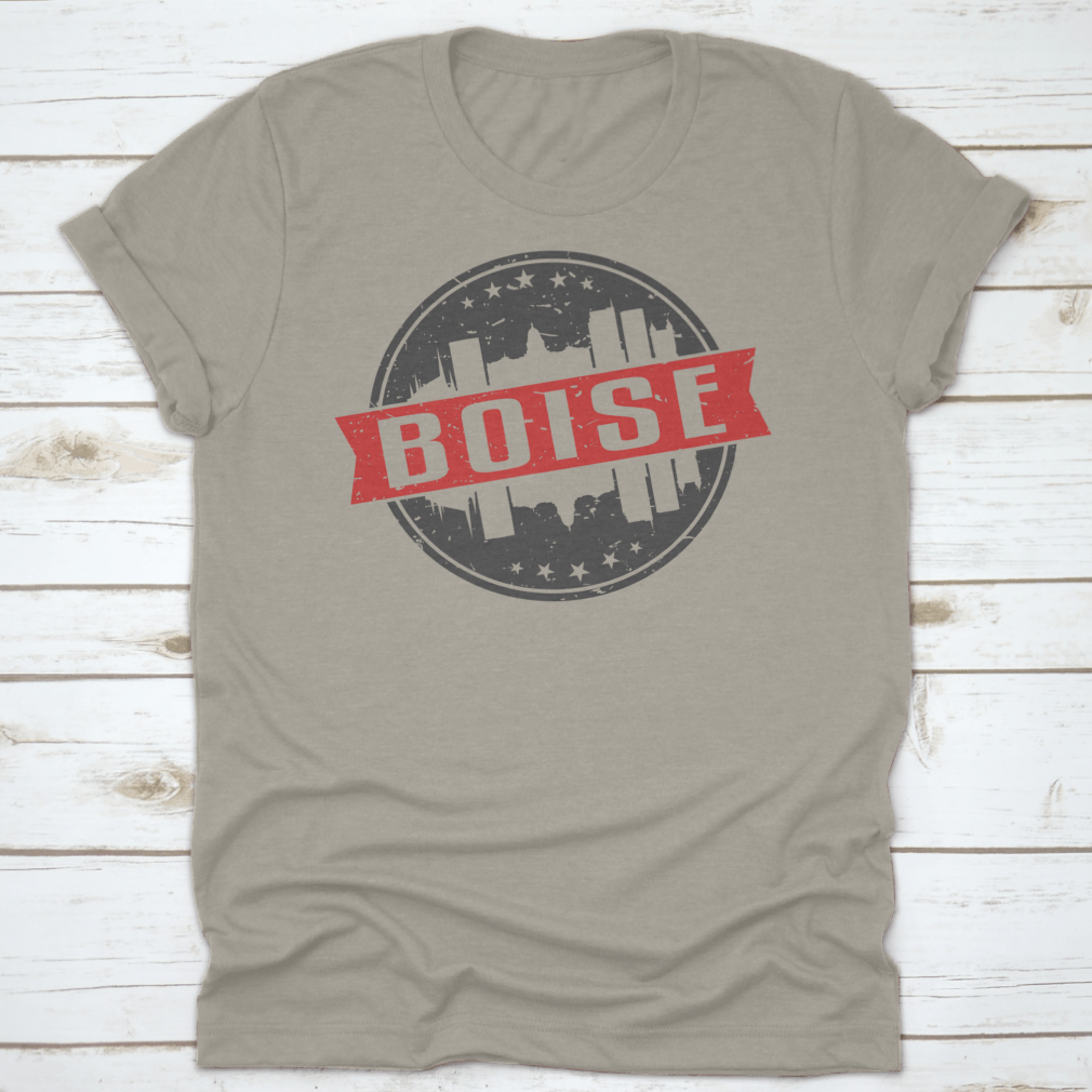 Boise Idaho round travel stamp icon skyline design seal badge featuring a classic fit and high-quality cotton fabric.