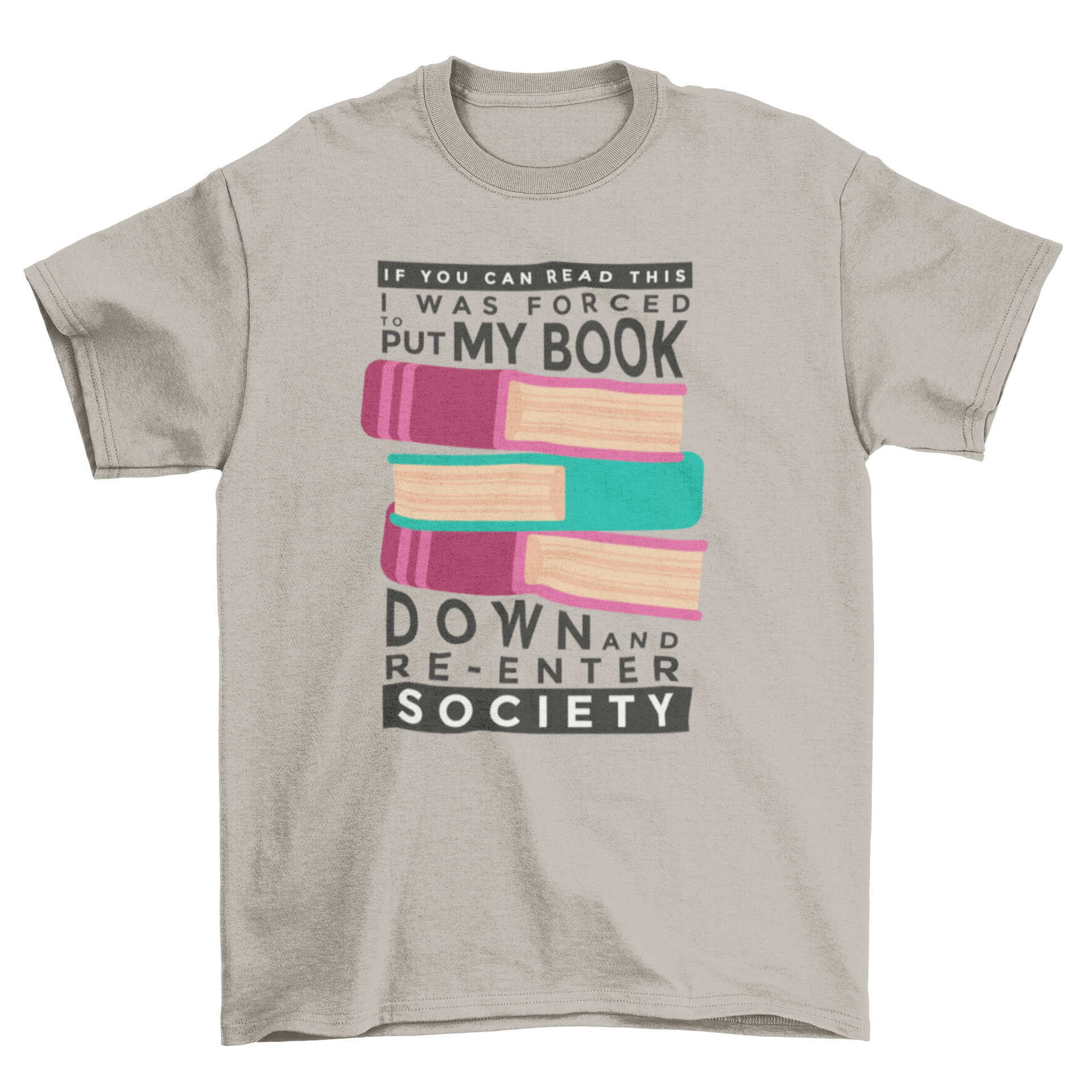 Funny Book Down T-shirt featuring books and a humorous quote about reading.